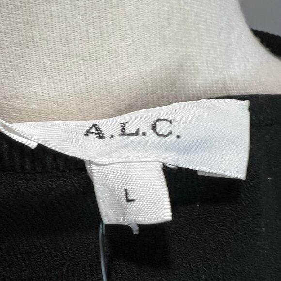 A.L.C. Addison Top Women L Black Luxe Ribbed Knit Asymmetric Cut Out Stretch NEW - Picture 8 of 11